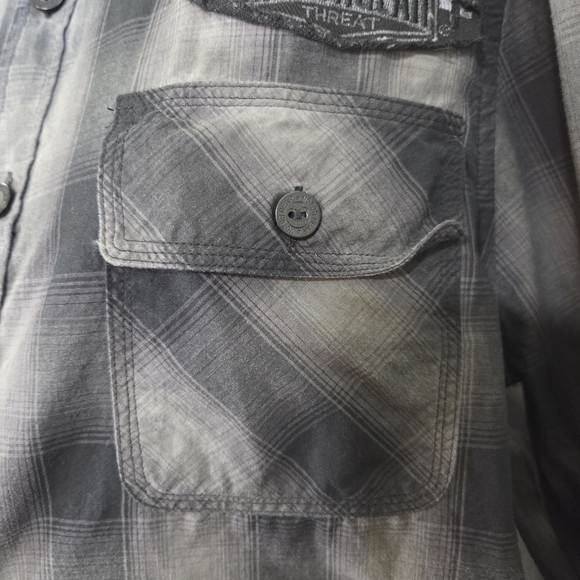 Motogear Men's Charcoal Plaid Button-Down Shirt Size Med - Picture 3 of 11